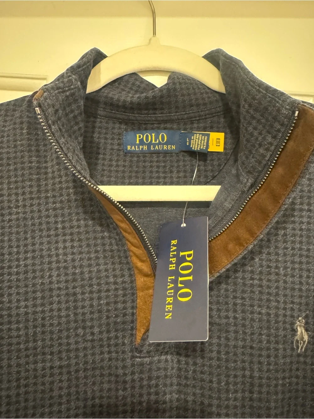 Polo by Ralph Lauren Houndstooth Quarter-Zip Polo -Winter Navy Heather Dogtooth